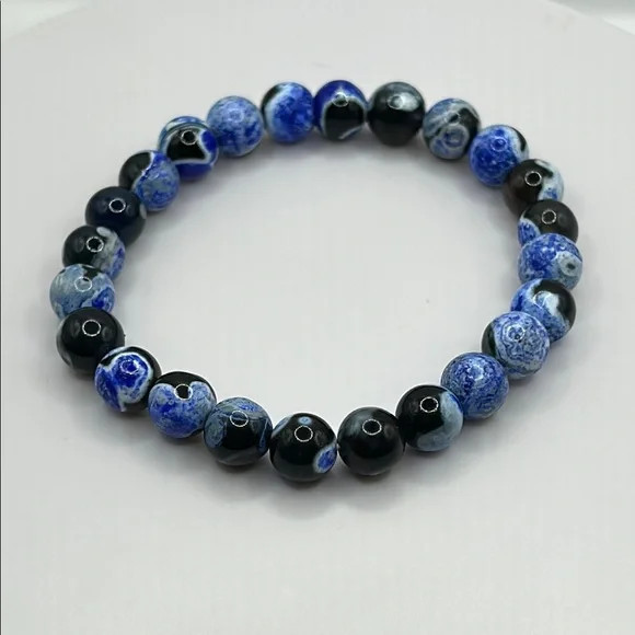 NWOT Blue Fire Agate 8mm Bracelet - Picture 4 of 7